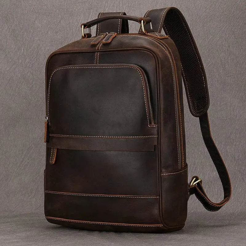 Vintage Men's Crazy Horse Leather Backpack Travel Rucksack Bag