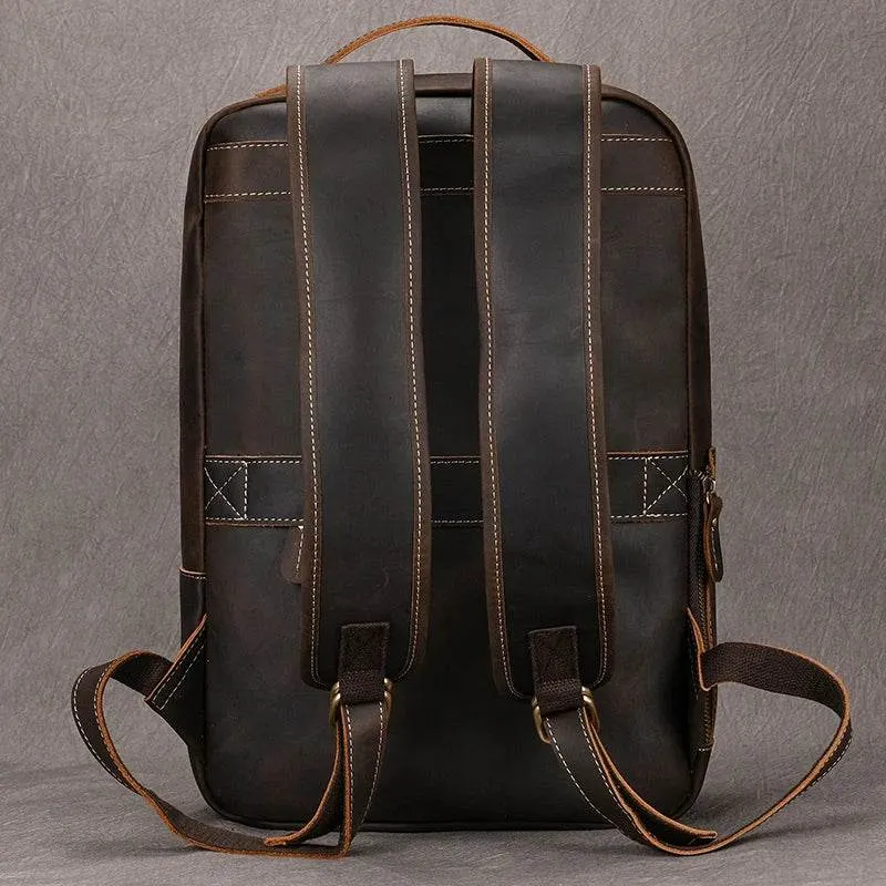 Vintage Men's Crazy Horse Leather Backpack Travel Rucksack Bag