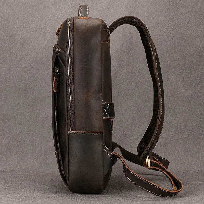 Vintage Men's Crazy Horse Leather Backpack Travel Rucksack Bag