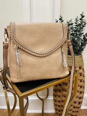 Whipstitch Trim Crossbody - Beige
