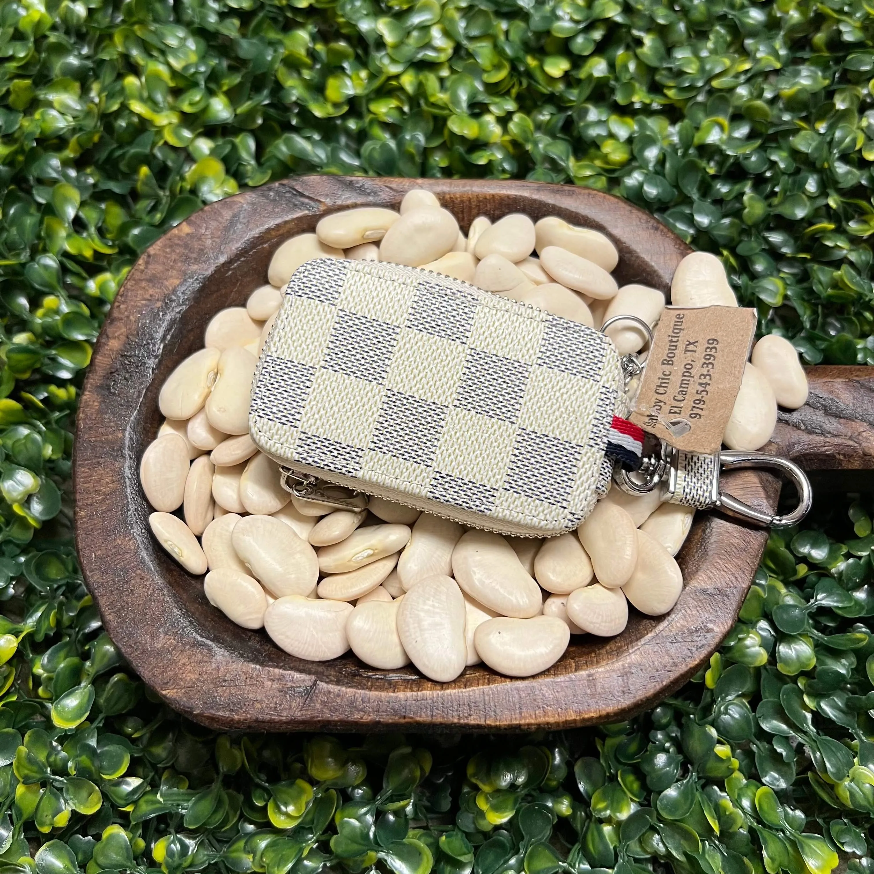 White Checkered Key Fob Ring