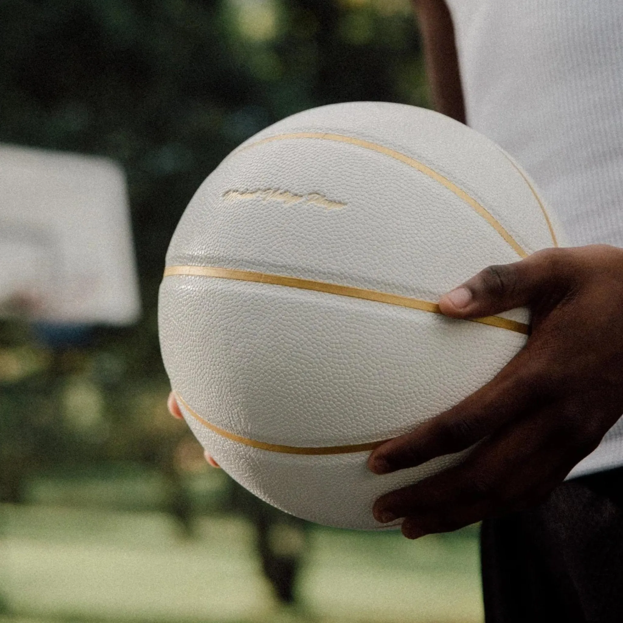 White / Gold Leather Basketball