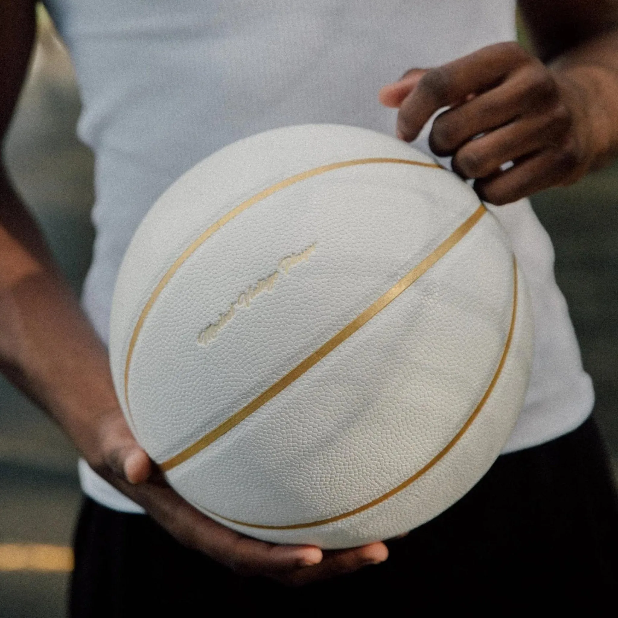 White / Gold Leather Basketball