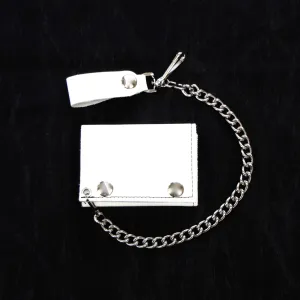 White Leather Tri-Fold Wallet w/ Chain