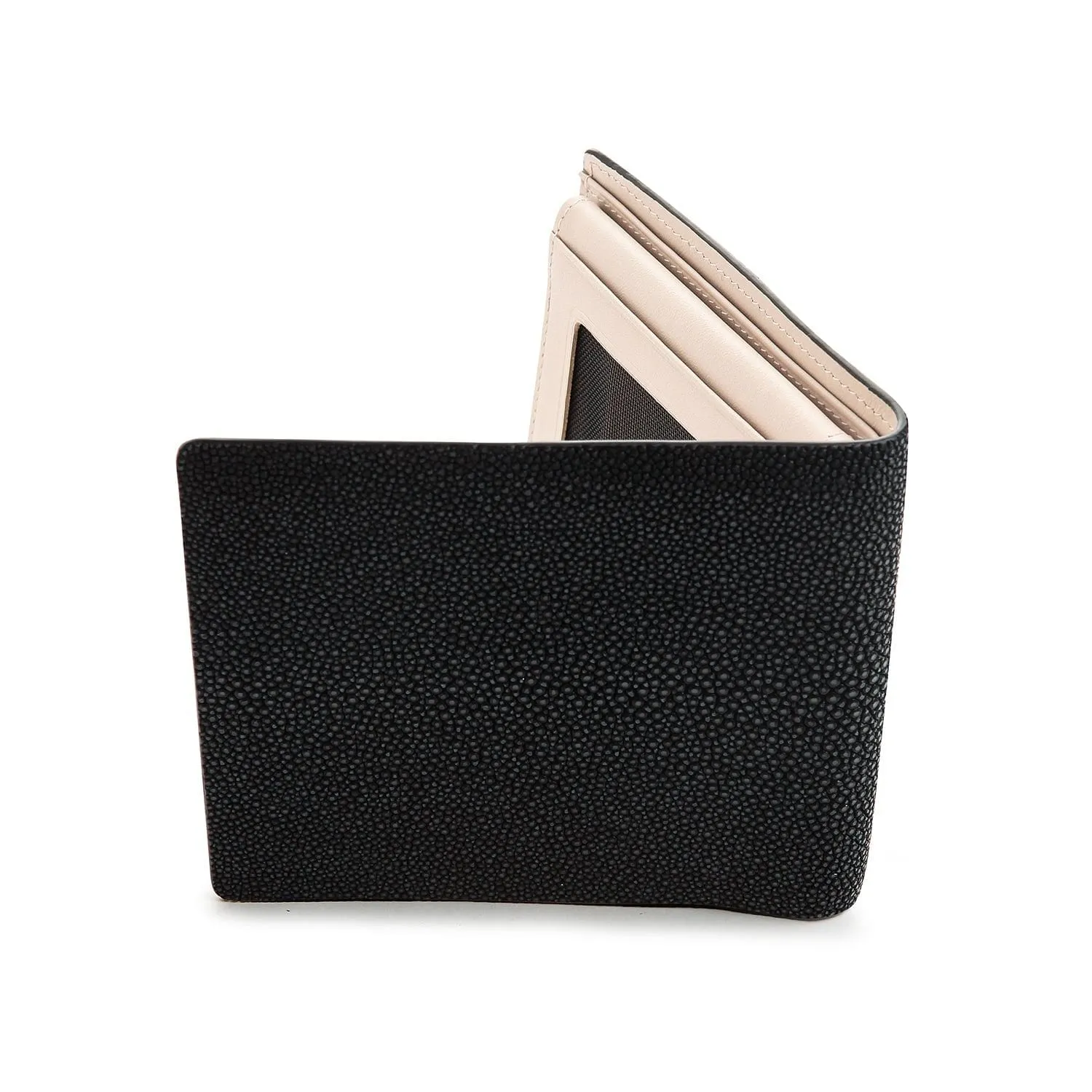 White Pearl Black Polished Stingray Leather Wallet