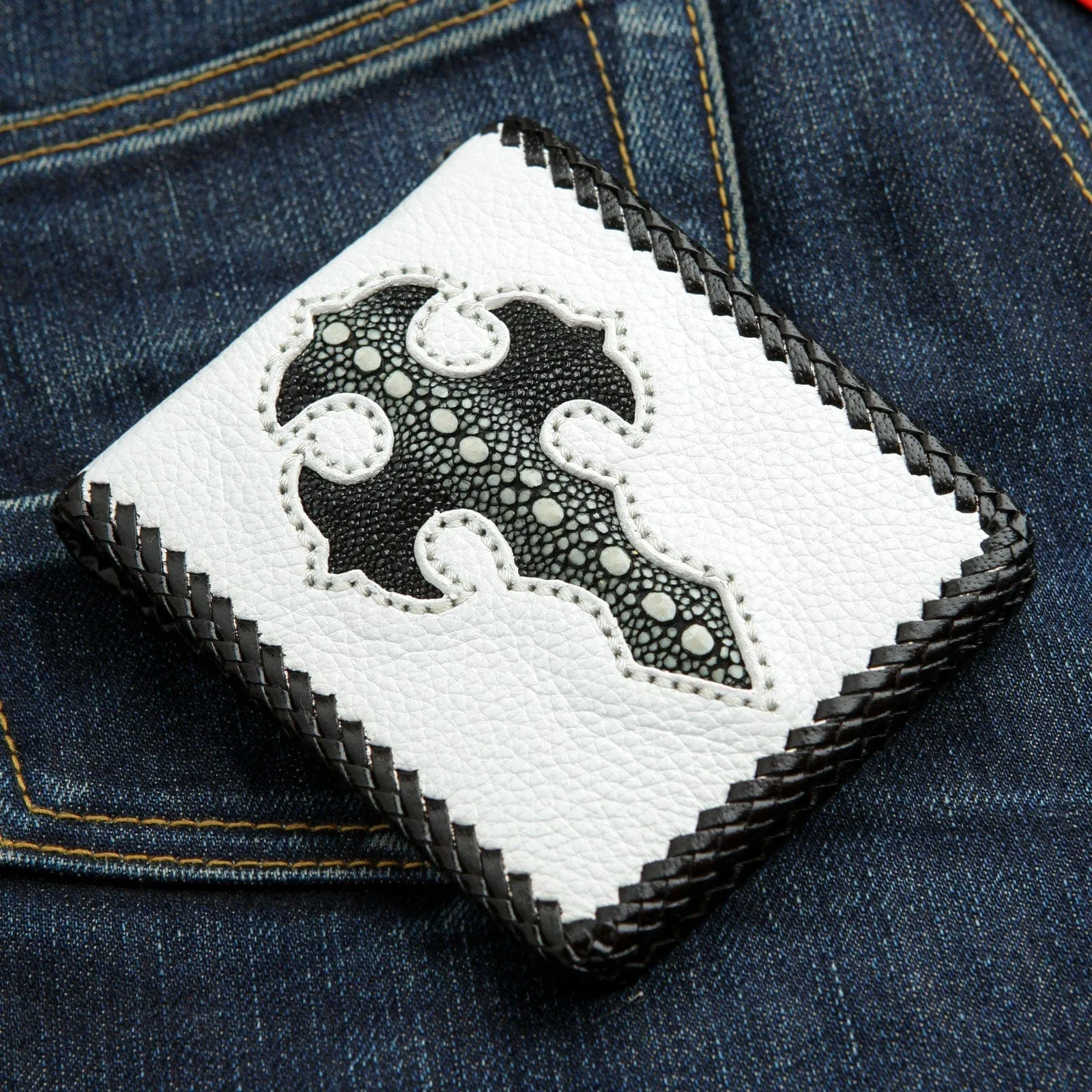 White Stingray Skin Mens Biker Wallet