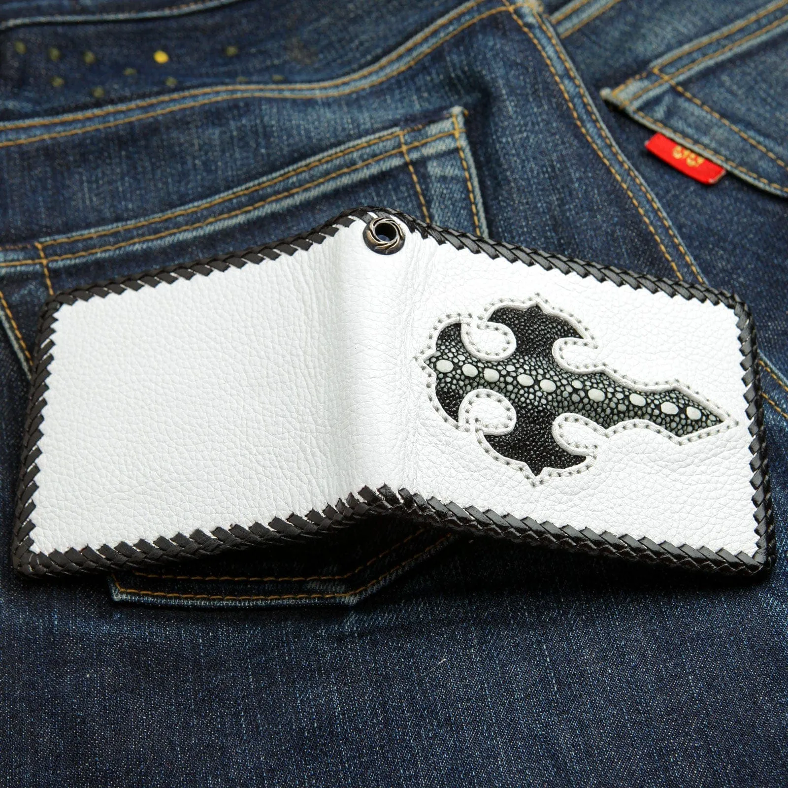White Stingray Skin Mens Biker Wallet