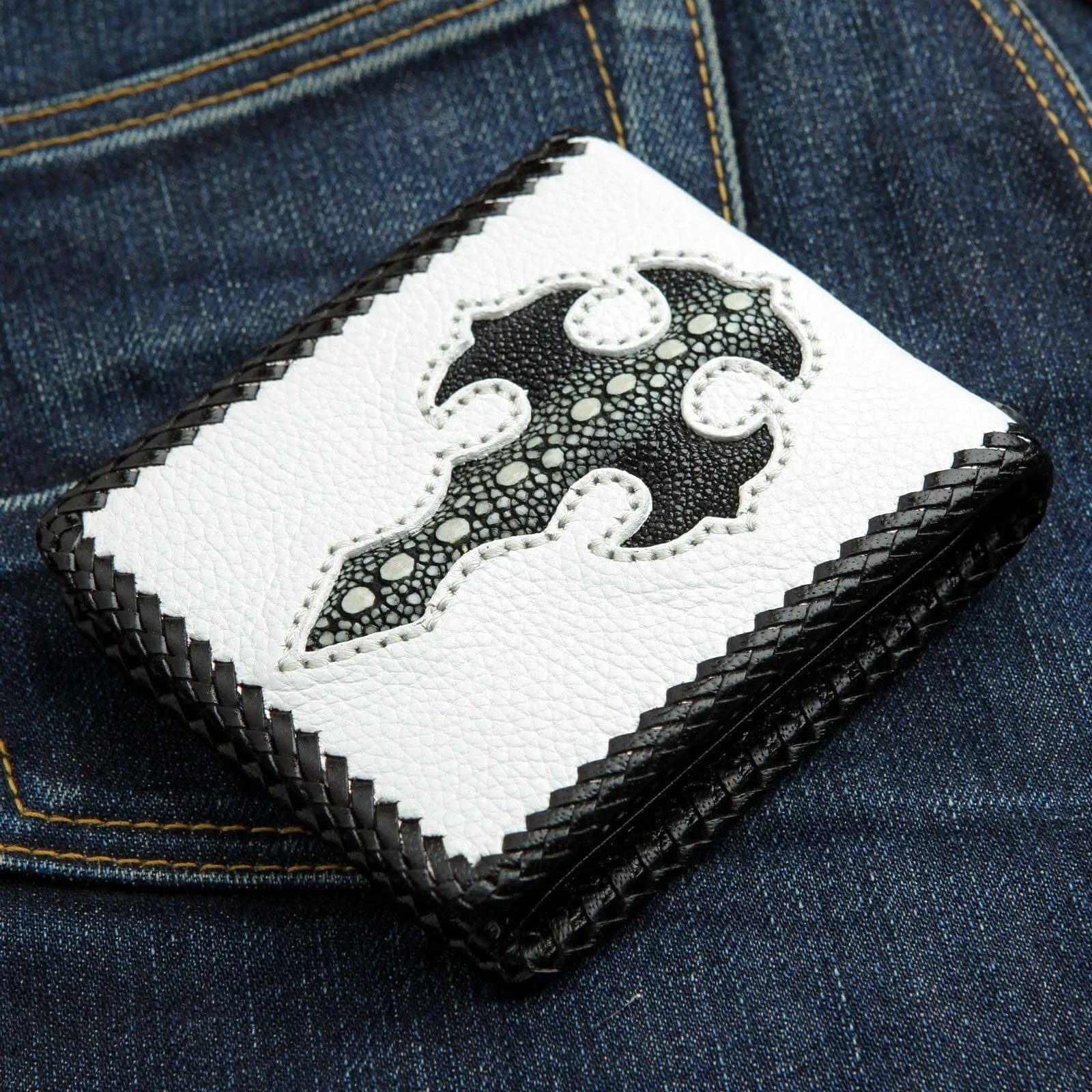White Stingray Skin Mens Biker Wallet