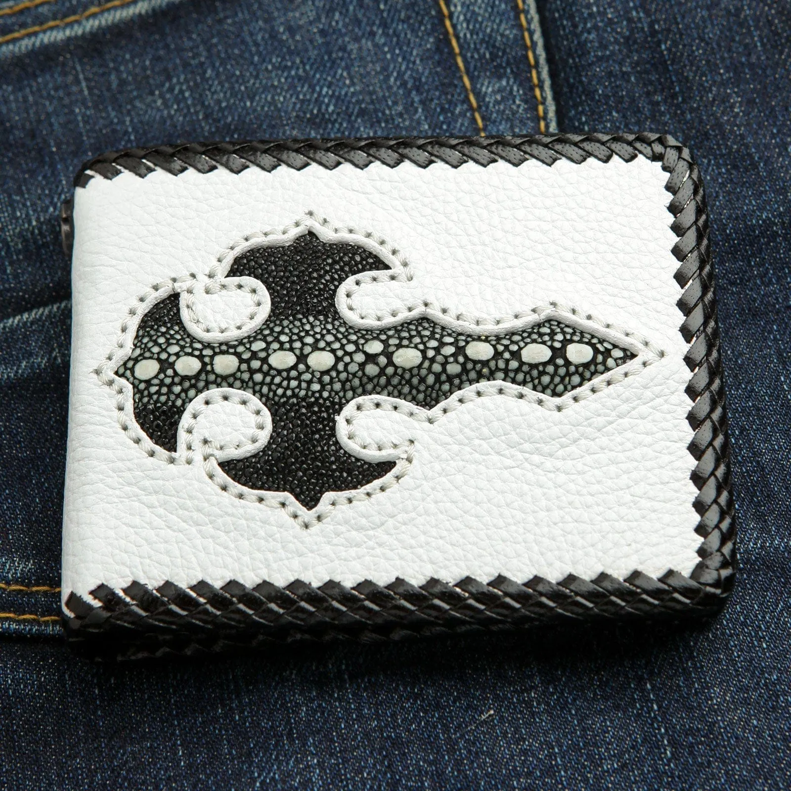 White Stingray Skin Mens Biker Wallet